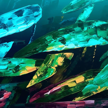 AQUATIC DREAM: Textured Abstract Teal and Green Oil Painting | Abstract mood, soft natural light studio shot