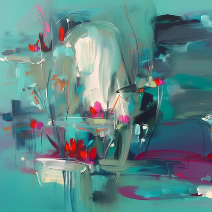 AQUATIC REVERIE: Vibrant Abstract Water Lily Pond Painting | rectangular format, hand-painted canvas edge