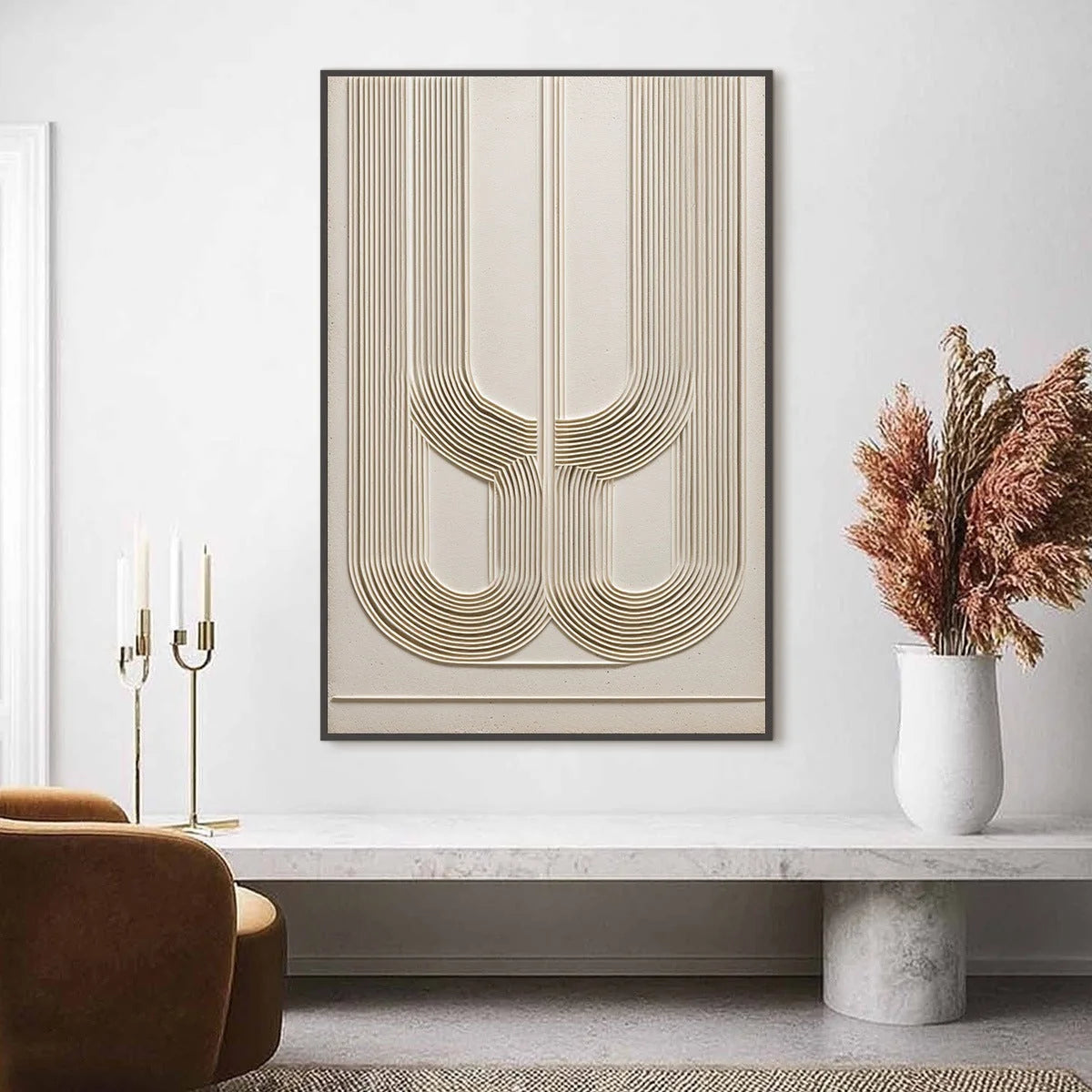 ARCADE: Textured Minimalist Architectural Abstract Painting | Minimalist closeup, raised brushwork detail
