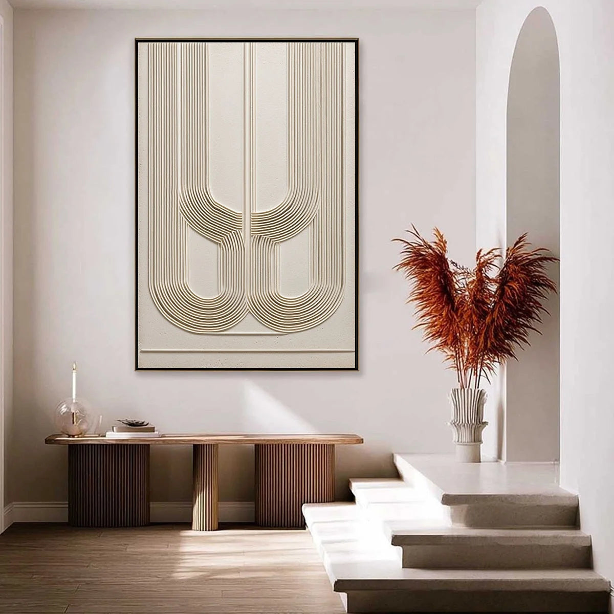 ARCADE: Textured Minimalist Architectural Abstract Painting | gold frame stretched on neutral wall
