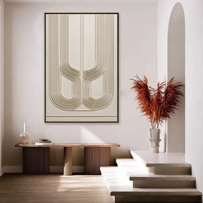 ARCADE: Textured Minimalist Architectural Abstract Painting | gold frame stretched on neutral wall