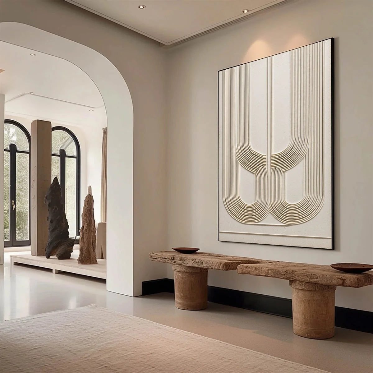 ARCADE: Textured Minimalist Architectural Abstract Painting | Minimalist mood, soft natural light studio shot