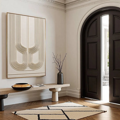 ARCADE: Textured Minimalist Architectural Abstract Painting | beige palette, original Hand-painted on premium stretched canvas using artist-grade oils; rich layered surface combines smooth gradient...