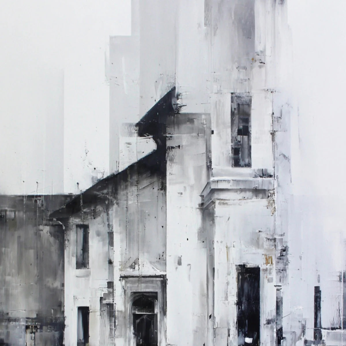ARCHITECTURAL ECHO: Monochrome Abstract Cityscape Painting | rolled canvas, ready for custom framing