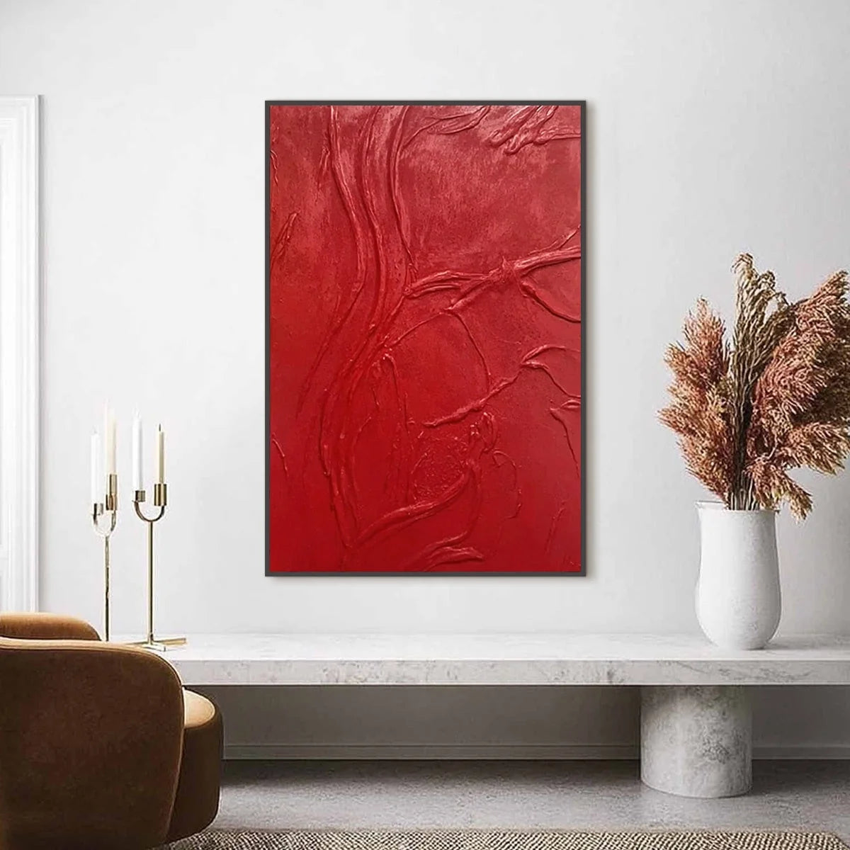 ARDOR: Bold Red Textured Abstract Impasto Wall Art | Abstract closeup, raised brushwork detail