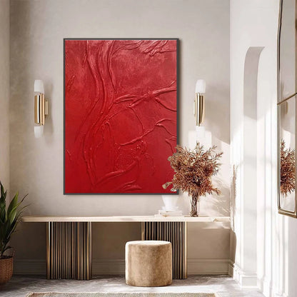 ARDOR: Bold Red Textured Abstract Impasto Wall Art | black frame version on white wall