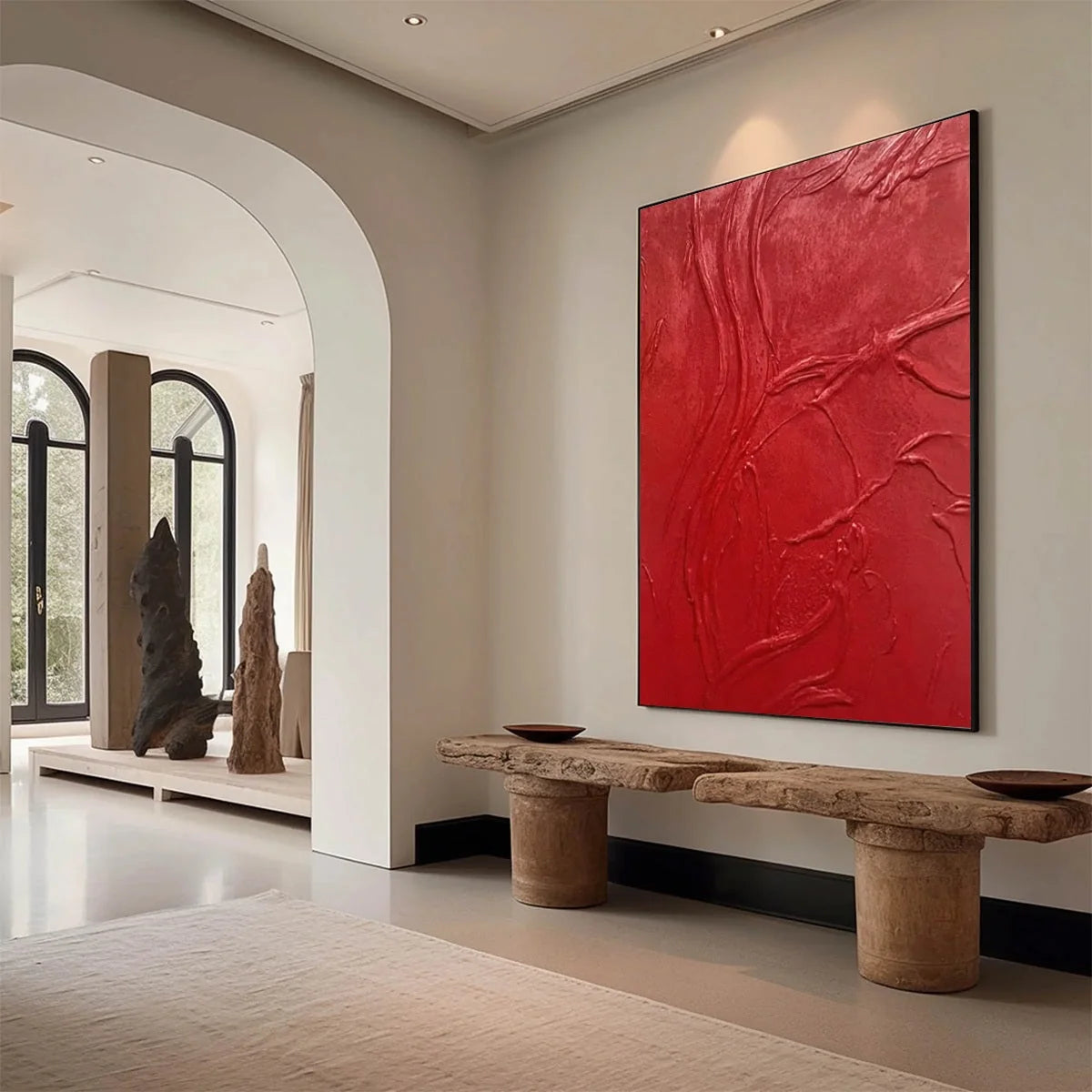 ARDOR: Bold Red Textured Abstract Impasto Wall Art | Abstract mood, soft natural light studio shot