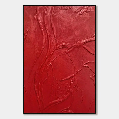 ARDOR: Bold Red Textured Abstract Impasto Wall Art | hanging in ARDOR: Bold Red Textured Abstract Impasto Wall Art featuring layered textured brushwork in refined tones; abstract composition with r...