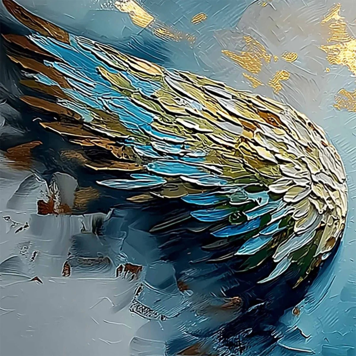 ASCENSION Abstract Angel Wings Textured Oil Painting on Canvas | rectangular format, hand-painted canvas edge