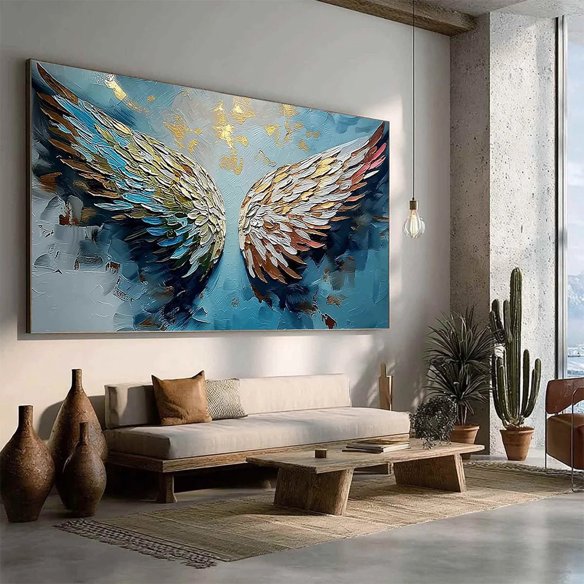 ASCENSION Abstract Angel Wings Textured Oil Painting on Canvas | beige palette, original Hand-painted on premium stretched canvas using artist-grade oils; rich layered surface combines smooth gradi...