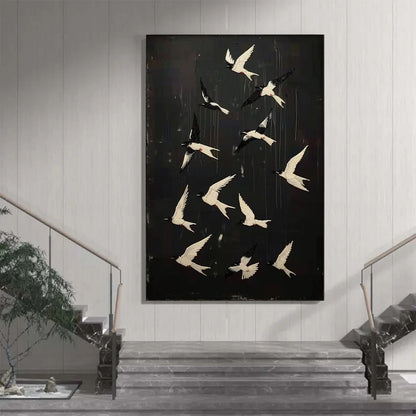 ASCENSION: Beaded Birds on Textured Canvas | Abstract closeup, raised brushwork detail