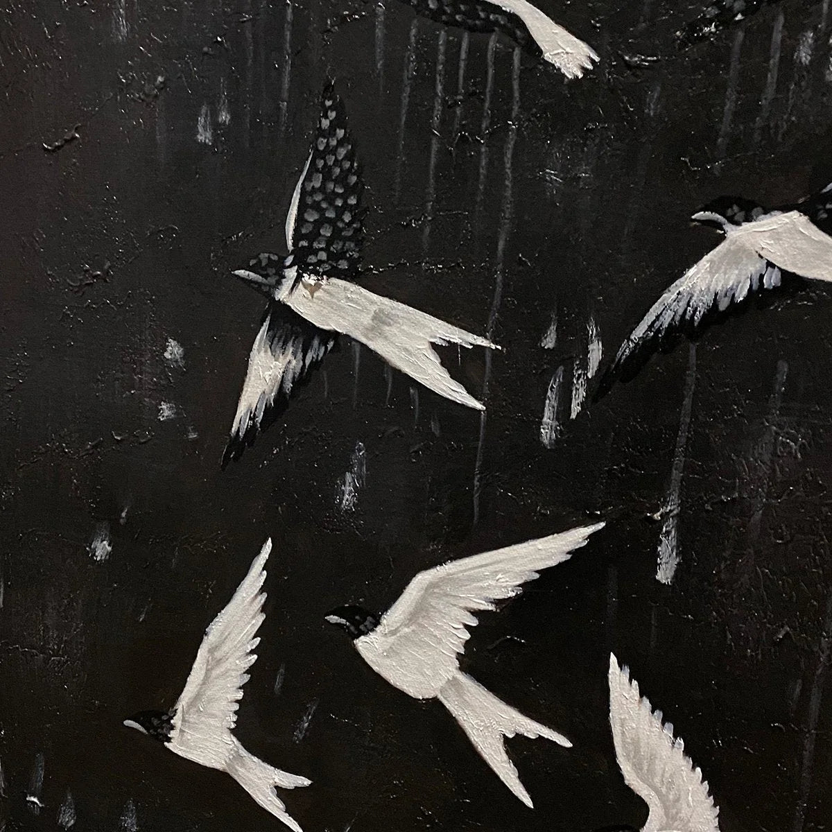 ASCENSION: Beaded Birds on Textured Canvas | rectangular format, hand-painted canvas edge