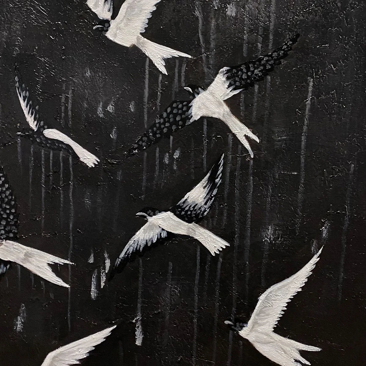 ASCENSION: Beaded Birds on Textured Canvas | rolled canvas, ready for custom framing