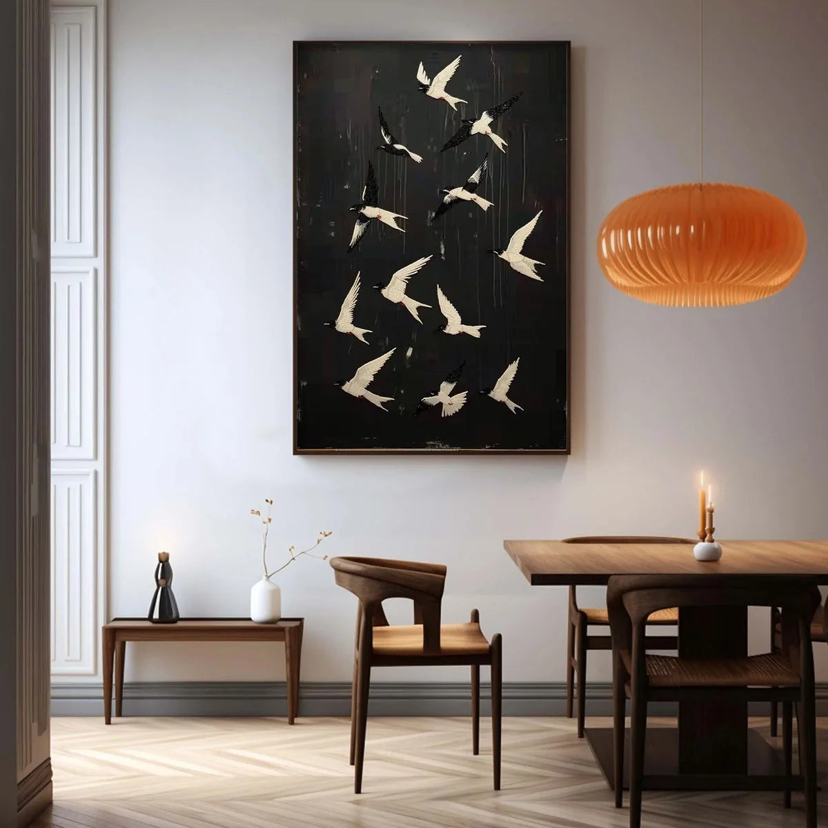 ASCENSION: Beaded Birds on Textured Canvas | Abstract mood, soft natural light studio shot