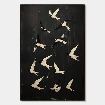 ASCENSION: Beaded Birds on Textured Canvas | hanging in ASCENSION: Beaded Birds on Textured Canvas featuring layered textured brushwork in refined tones; abstract composition with rich palette-knif...