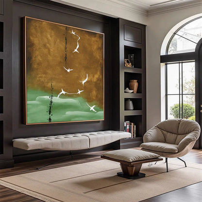 ASCENSION: Wabi Sabi Inspired Abstract Bird Painting | Abstract mood, soft natural light studio shot