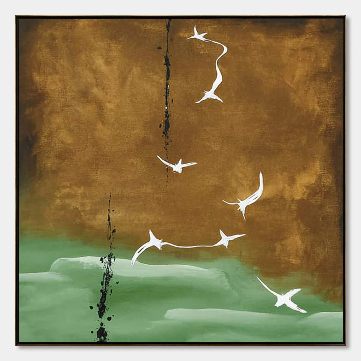 ASCENSION: Wabi Sabi Inspired Abstract Bird Painting | hanging in ASCENSION: Wabi Sabi Inspired Abstract Bird Painting featuring layered textured brushwork in refined tones; abstract composition wi...