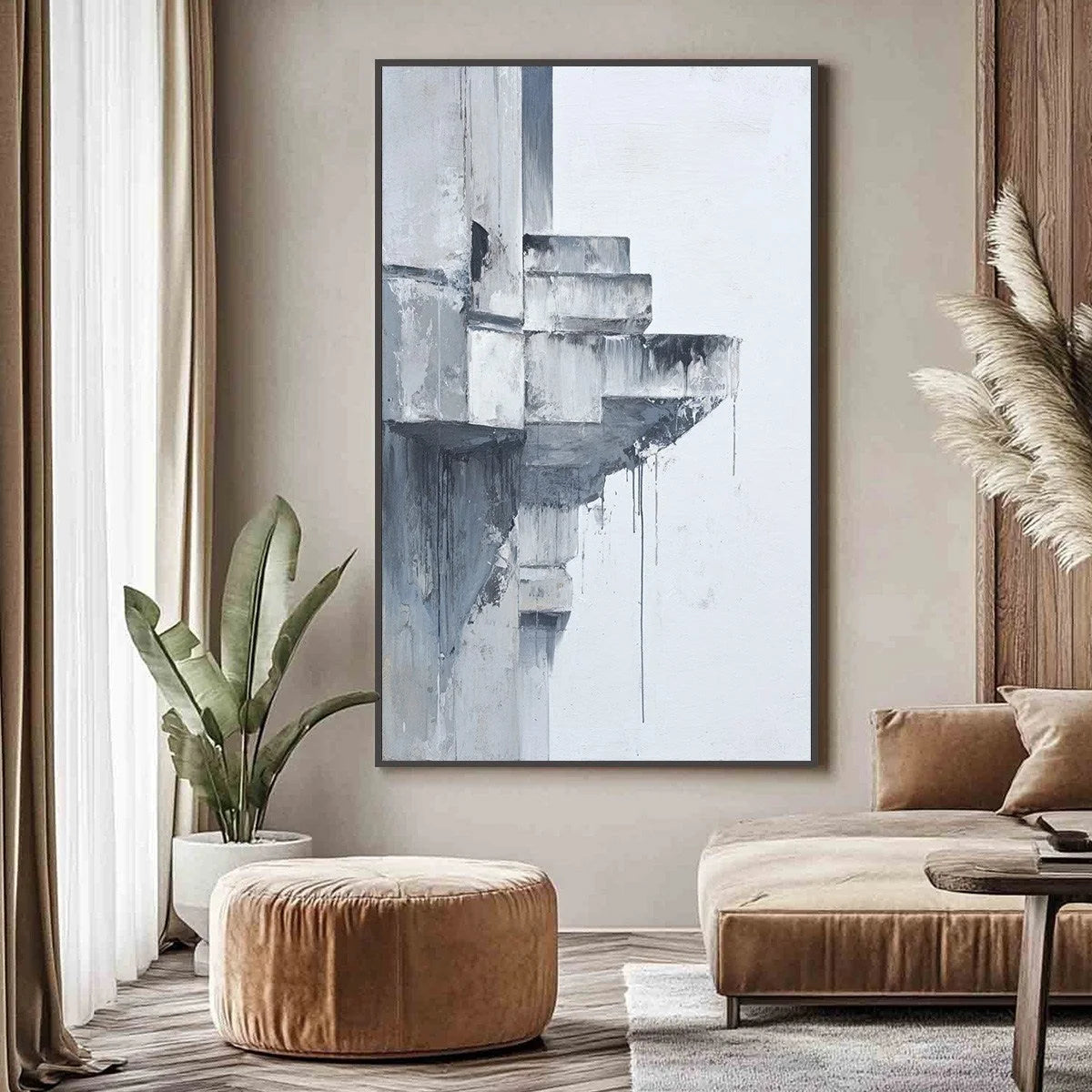 ASCENT: Minimalist Architectural Abstract Painting | Minimalist closeup, raised brushwork detail