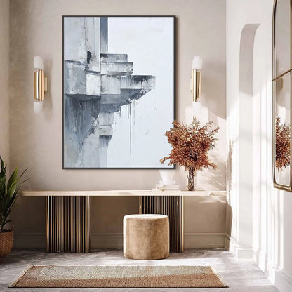 ASCENT: Minimalist Architectural Abstract Painting | gold frame stretched on neutral wall