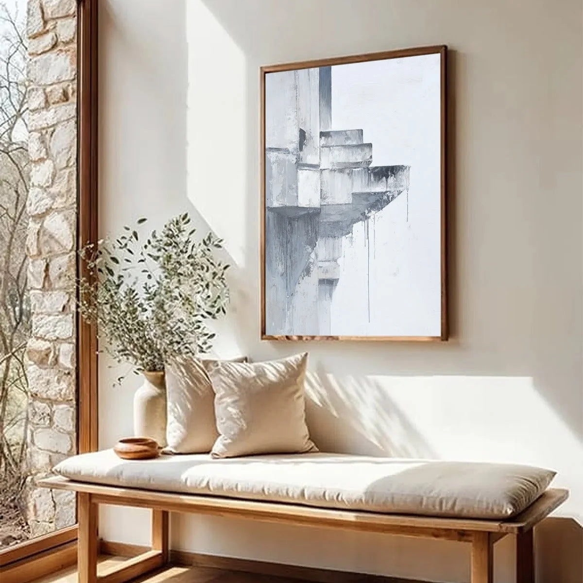 ASCENT: Minimalist Architectural Abstract Painting | Minimalist mood, soft natural light studio shot