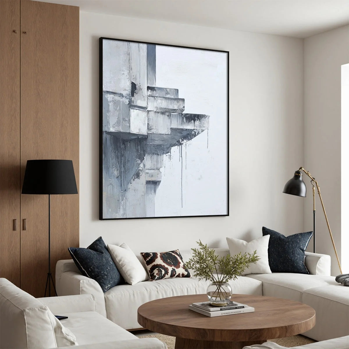 ASCENT: Minimalist Architectural Abstract Painting | beige palette, original Hand-painted on premium stretched canvas using artist-grade oils; rich layered surface combines smooth gradients with ta...