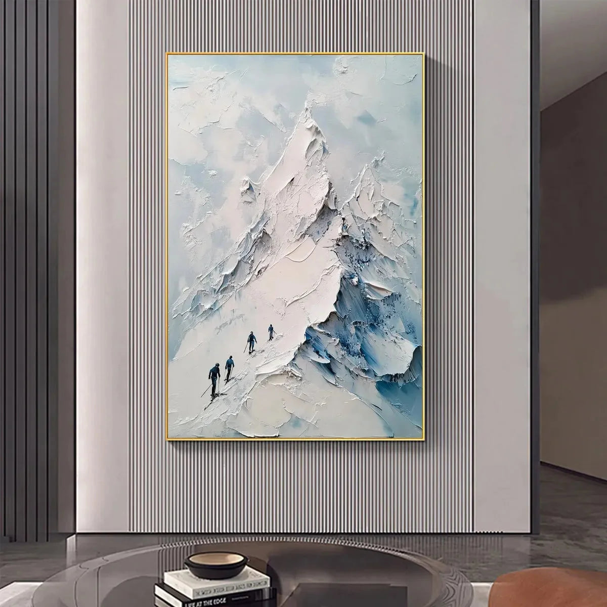 ASCENT: Textured Impasto Mountain Landscape Painting with Skiers | Landscape closeup, raised brushwork detail
