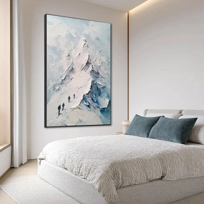 ASCENT: Textured Impasto Mountain Landscape Painting with Skiers | rolled canvas, ready for custom framing