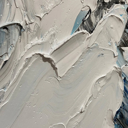 ASCENT: Textured Impasto Mountain Landscape Painting with Skiers | black frame version on white wall