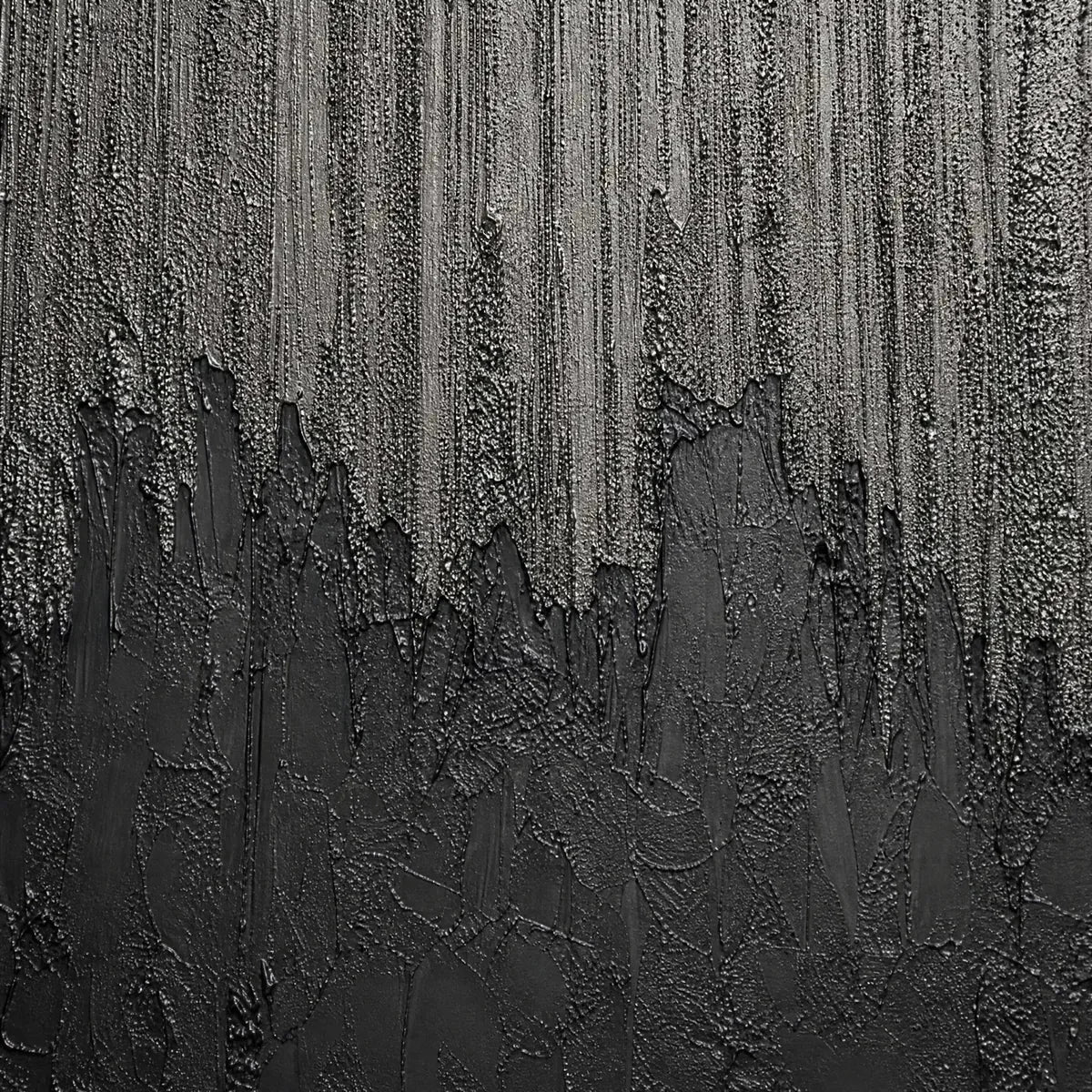 ASHEN CASCADE: Large Textured Black and Grey Abstract Wall Art | rectangular format, hand-painted canvas edge