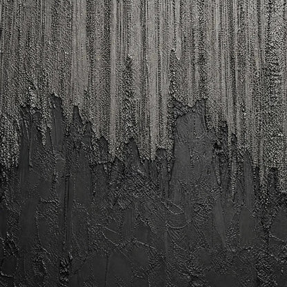 ASHEN CASCADE: Large Textured Black and Grey Abstract Wall Art | rectangular format, hand-painted canvas edge