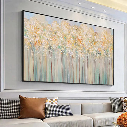 ASPEN GLOW: Panoramic Abstract Forest Landscape Oil Painting | rolled canvas, ready for custom framing