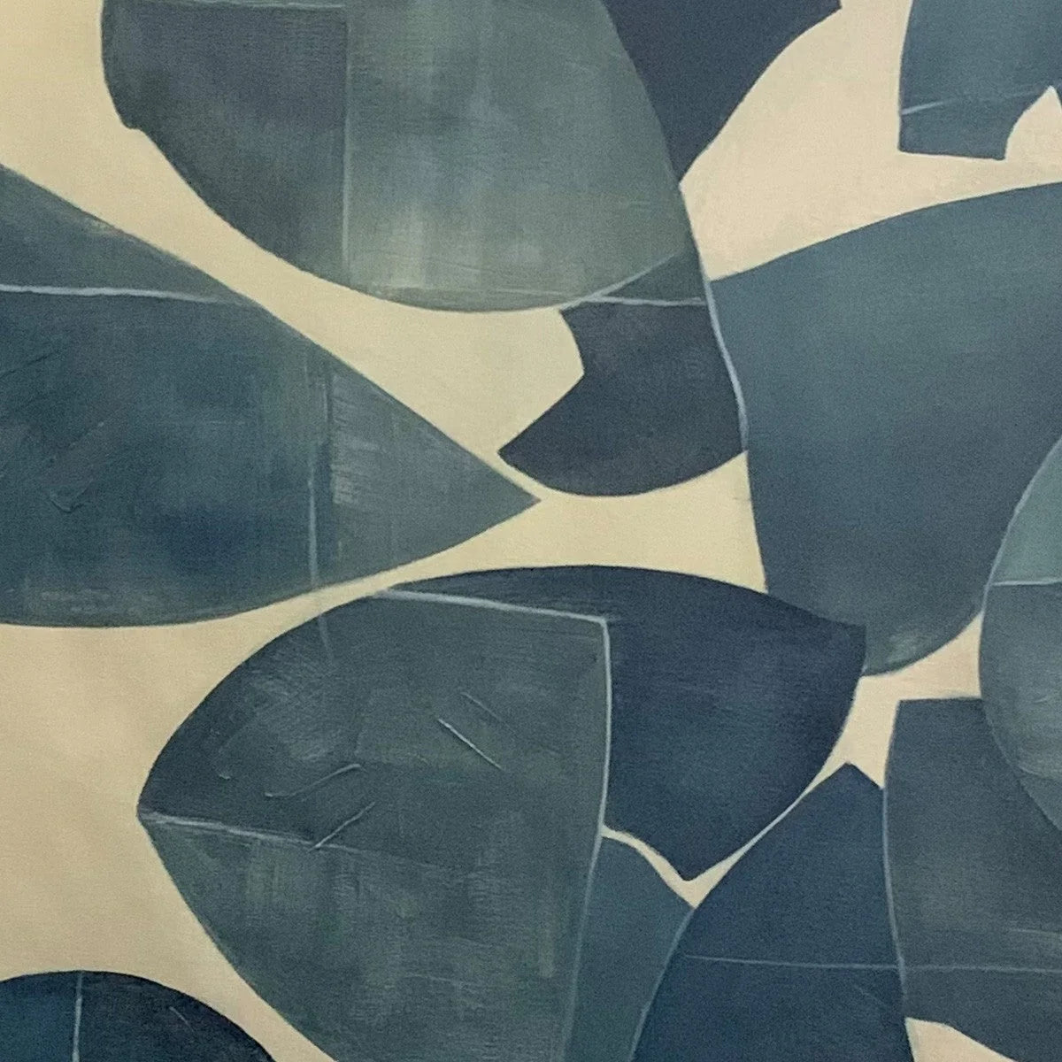 ASSEMBLAGE: Minimalist Blue and Beige Abstract Painting | rectangular format, hand-painted canvas edge
