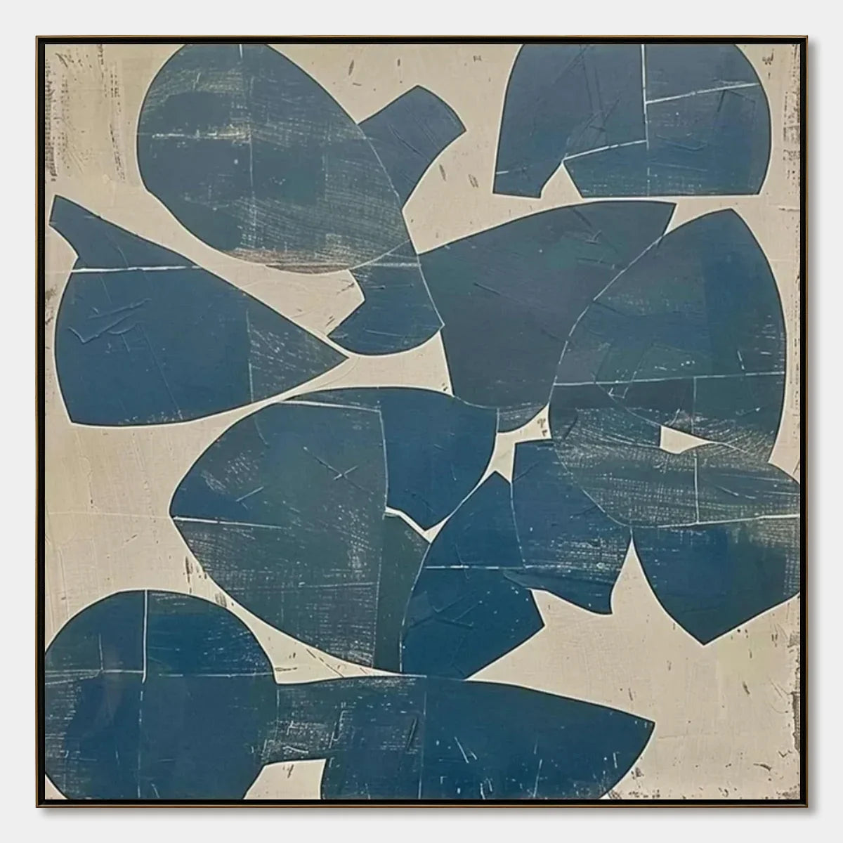 ASSEMBLAGE: Minimalist Blue and Beige Abstract Painting | hanging in living room, minimalist wall art