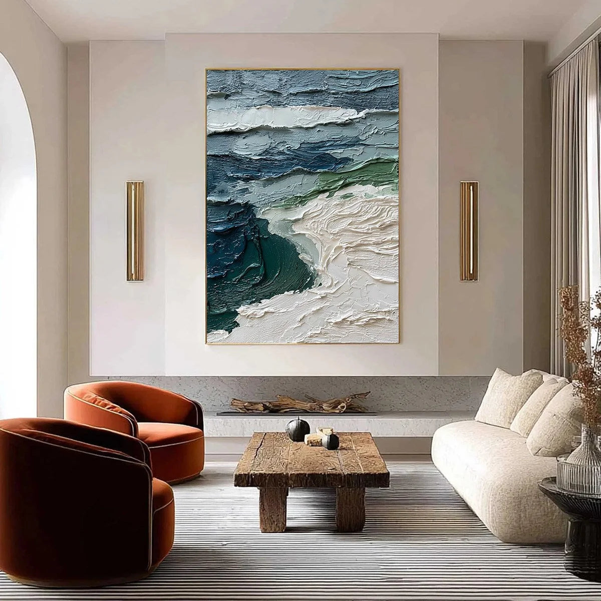 ATLANTIC CREST: Textured Wabi Sabi Seascape Impasto Oil Painting | Abstract closeup, raised brushwork detail