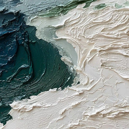 ATLANTIC CREST: Textured Wabi Sabi Seascape Impasto Oil Painting | rectangular format, hand-painted canvas edge