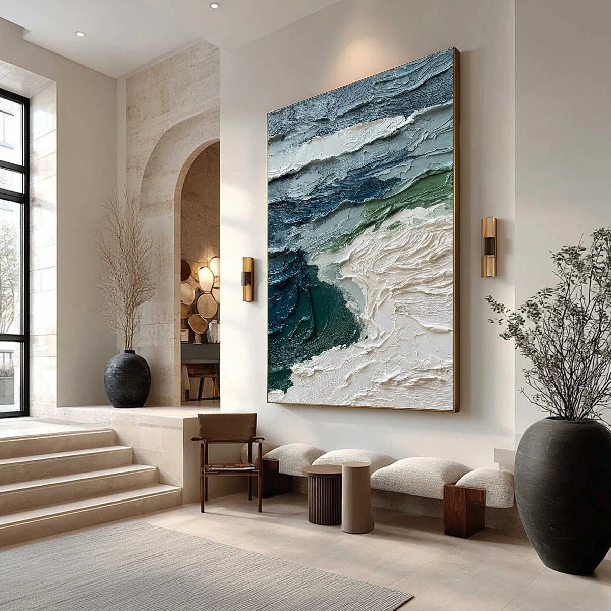 ATLANTIC CREST: Textured Wabi Sabi Seascape Impasto Oil Painting | Abstract mood, soft natural light studio shot