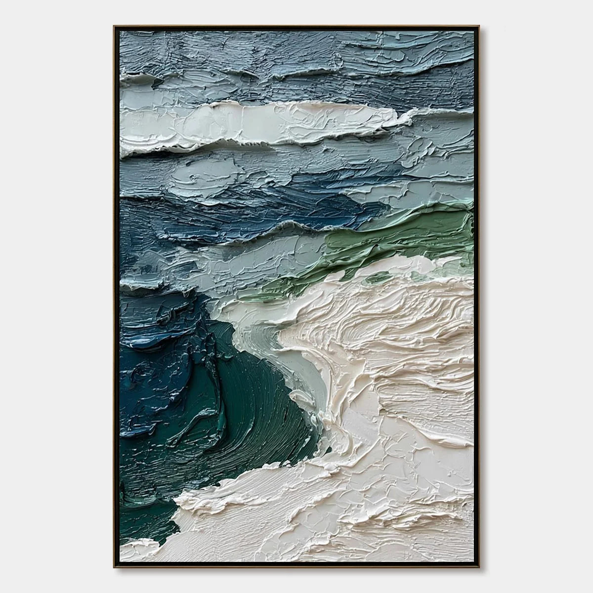 ATLANTIC CREST: Textured Wabi Sabi Seascape Impasto Oil Painting | hanging in ATLANTIC CREST: Textured Wabi Sabi Seascape Impasto Oil Painting featuring layered textured brushwork in refined tones;...