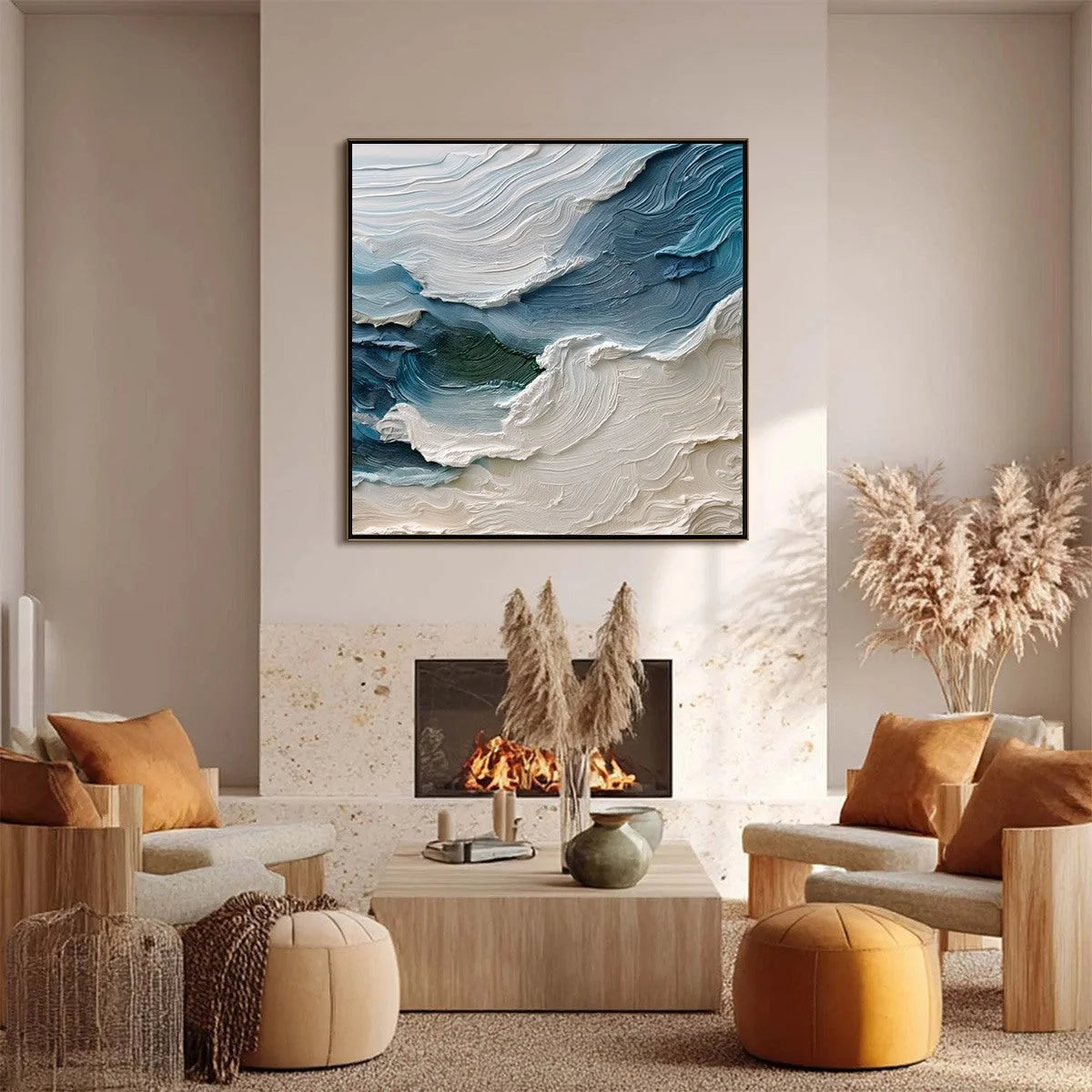 ATLANTIC SWELL: Heavily Textured Abstract Seascape Painting for Coastal Decor | textured closeup, raised brushwork detail