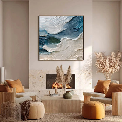 ATLANTIC SWELL: Heavily Textured Abstract Seascape Painting for Coastal Decor | textured closeup, raised brushwork detail