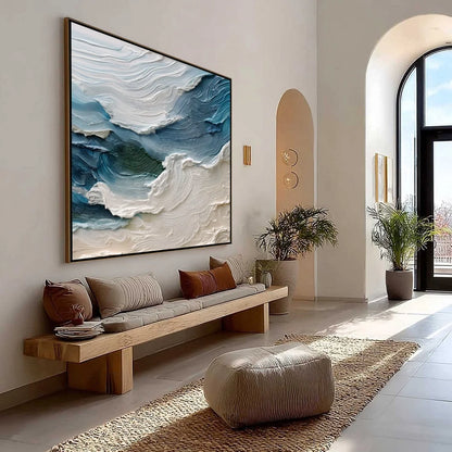 ATLANTIC SWELL: Heavily Textured Abstract Seascape Painting for Coastal Decor | textured mood, soft natural light studio shot