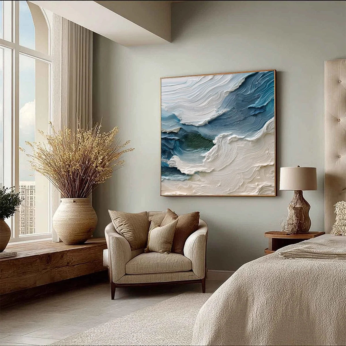 ATLANTIC SWELL: Heavily Textured Abstract Seascape Painting for Coastal Decor | blue palette, original dining room art
