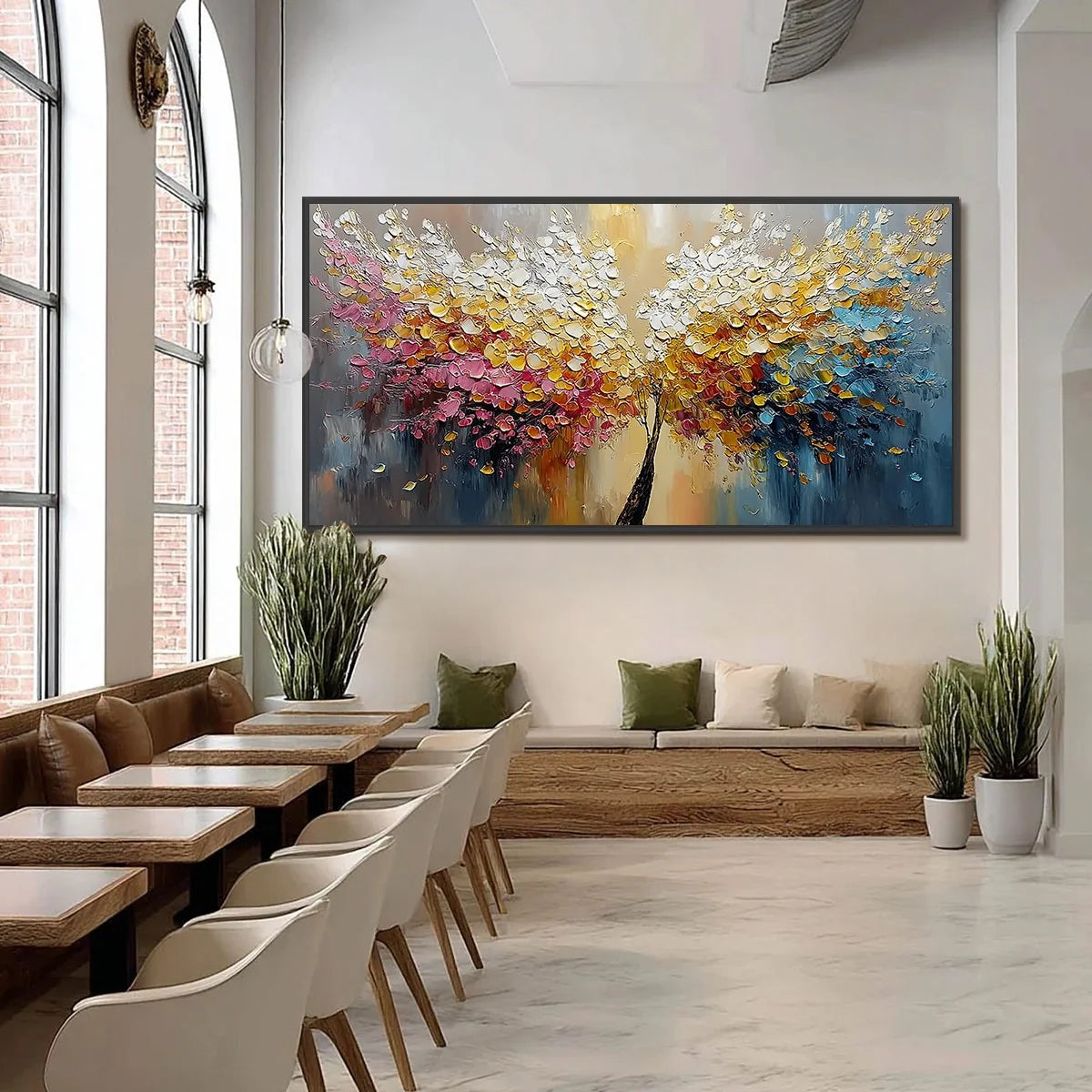 AURA BLOOM: Textured Palette Knife Tree of Life Painting | black frame version on white wall
