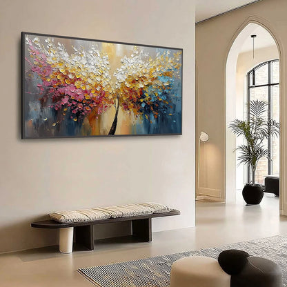 AURA BLOOM: Textured Palette Knife Tree of Life Painting | Abstract mood, soft natural light studio shot