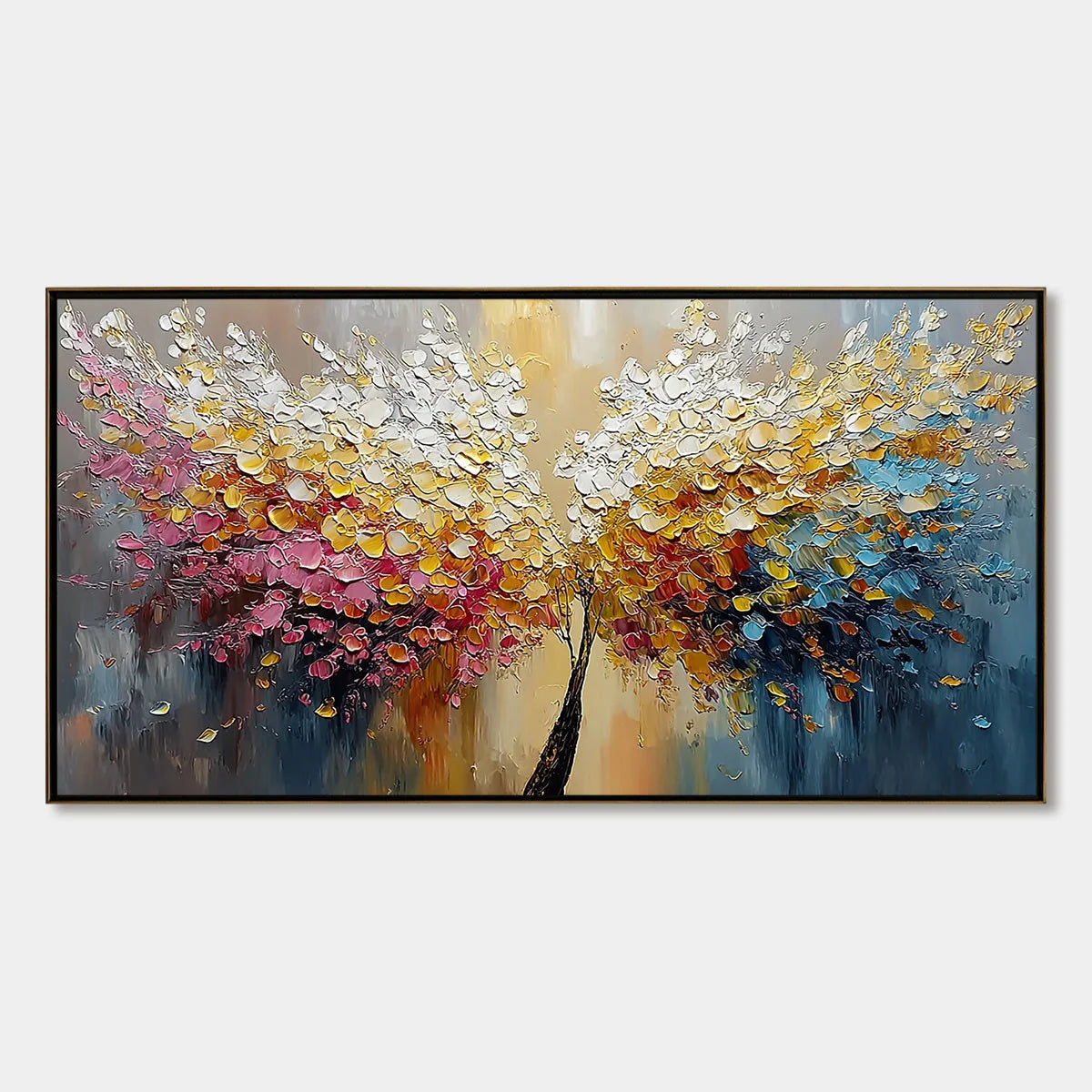 AURA BLOOM: Textured Palette Knife Tree of Life Painting | hanging in AURA BLOOM: Textured Palette Knife Tree of Life Painting featuring layered textured brushwork in refined tones; abstract compos...