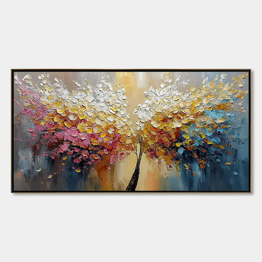 AURA BLOOM: Textured Palette Knife Tree of Life Painting | hanging in AURA BLOOM: Textured Palette Knife Tree of Life Painting featuring layered textured brushwork in refined tones; abstract compos...