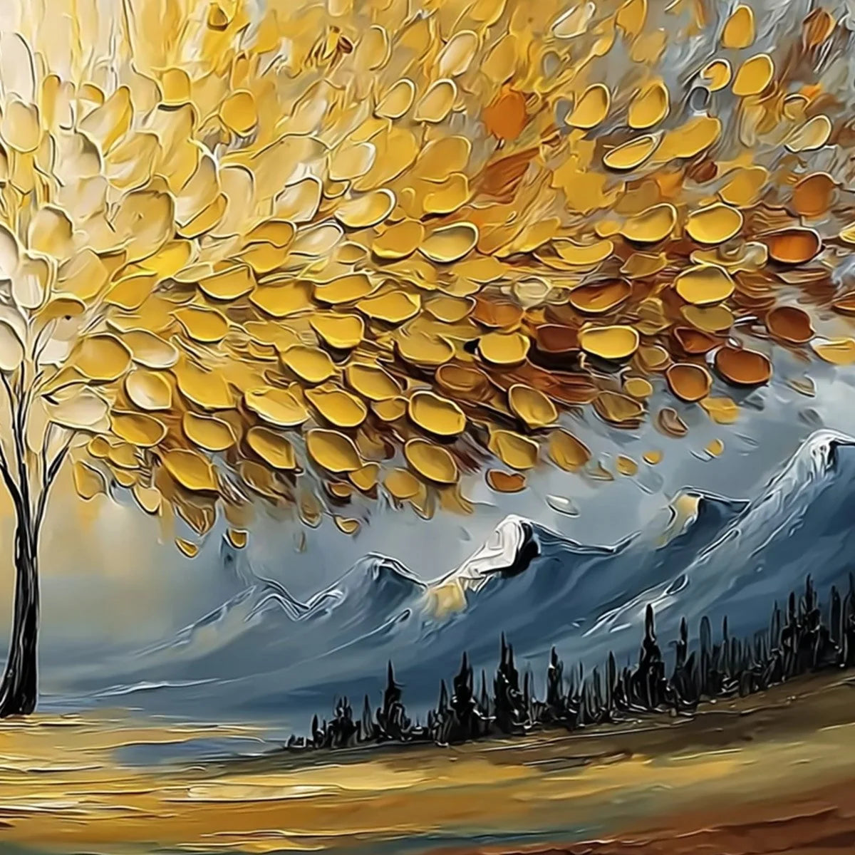 AURA OF GOLD: Textured Golden Tree of Life Landscape Painting | rolled canvas, ready for custom framing