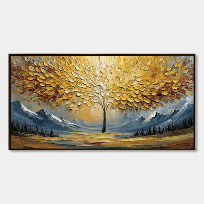 AURA OF GOLD: Textured Golden Tree of Life Landscape Painting | hanging in living room, textured wall art