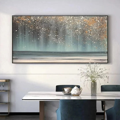 AURORA DUST: Textured Abstract Ocean Painting with Gold Accents | Abstract closeup, raised brushwork detail