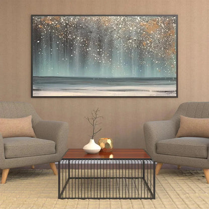 AURORA DUST: Textured Abstract Ocean Painting with Gold Accents | yellow palette, original Hand-painted on premium stretched canvas using artist-grade oils; rich layered surface combines smooth gra...