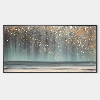 AURORA DUST: Textured Abstract Ocean Painting with Gold Accents | hanging in AURORA DUST: Textured Abstract Ocean Painting with Gold Accents featuring layered textured brushwork in refined tones; a...